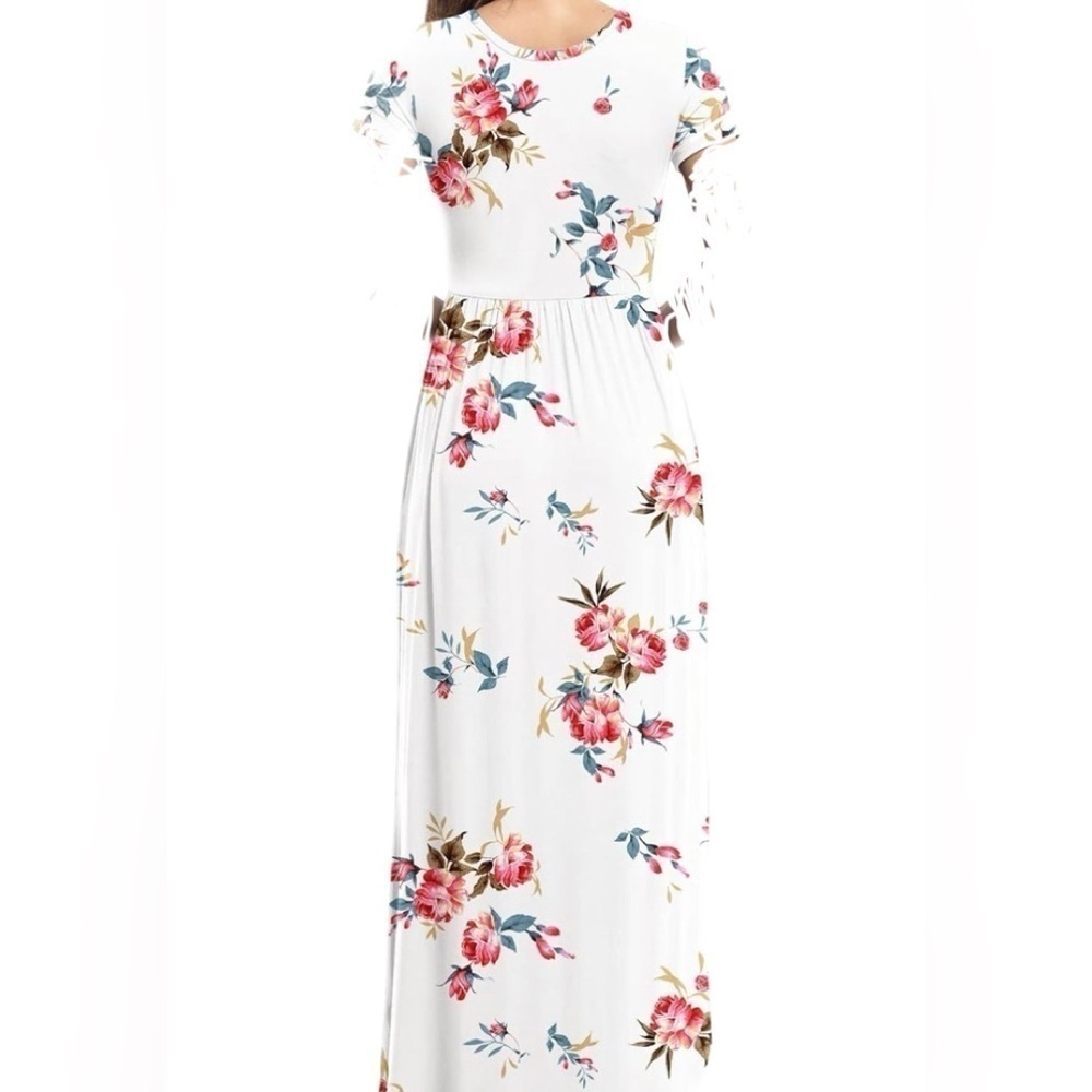 VIISHOW White Floral Short Sleeves Casual Max Dress with Pockets, Sz: Large - Picture 2 of 10
